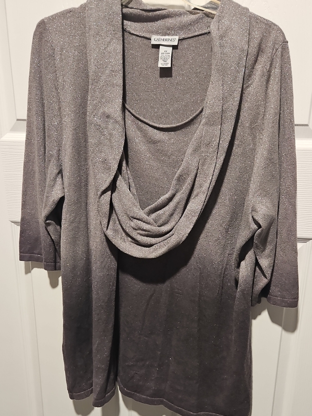 Catherines Silver Shimmer Draped Cowl-Neck Sweater